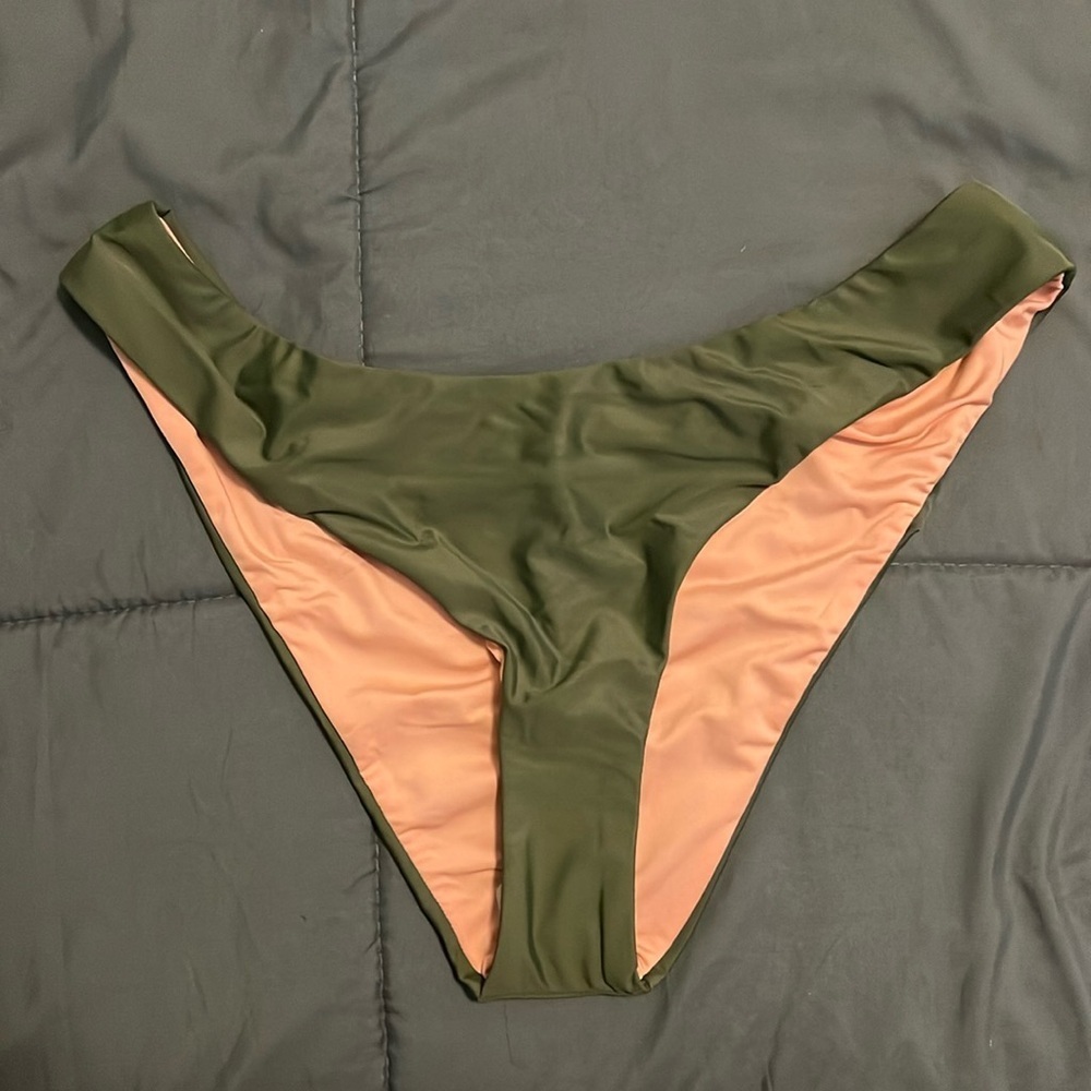 JCrew Curved Waist Cheeky Bikini Bottom Green Size Large NWT